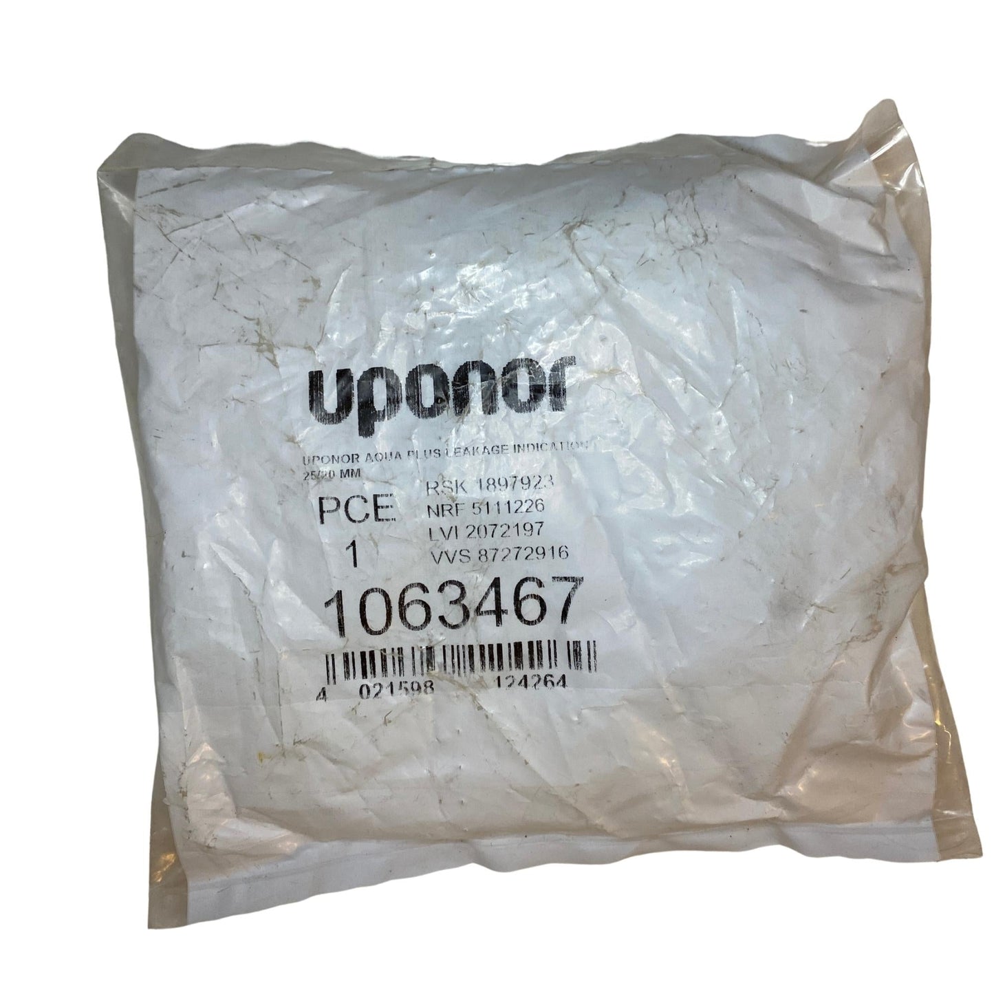 Uponor Aqua PLUS läckageindikering 25/20 etikett på originalförpackning