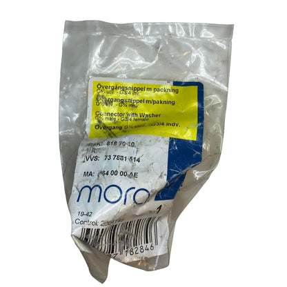 Mora övergångsnippel G1/2 till G3/4 etikett på originalförpackning
