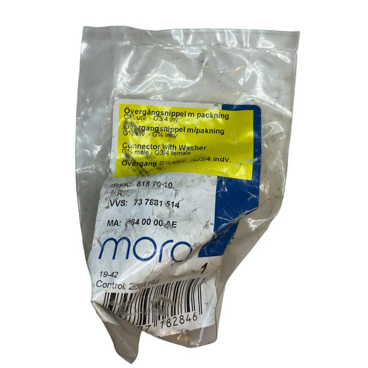 Mora övergångsnippel G1/2 till G3/4 etikett på originalförpackning