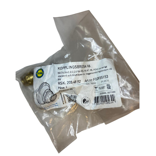 Vatette kopplingsbricka V6 Dy16x2,5 mm med produktetikett RSK 2054892