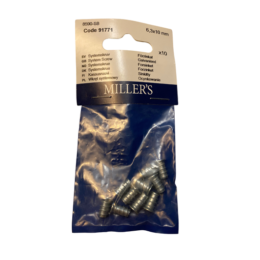 Systemskruv 6,3x10 mm förzinkad i förpackning med 10 st från Miller's, artikel 8590-SB