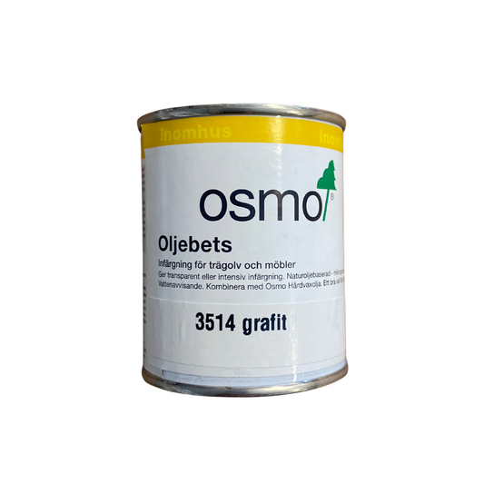 Burk Osmo Oljebets 3514 Grafit 0,125 liter, framsida med produktetikett