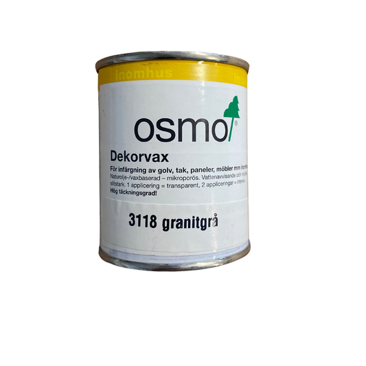 Burk Osmo Dekorvax 3118 Granitgrå 0,125 liter, framsida med produktetikett