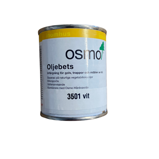 Burk Osmo Oljebets 3501 Vit 0,125 liter, framsida med produktetikett
