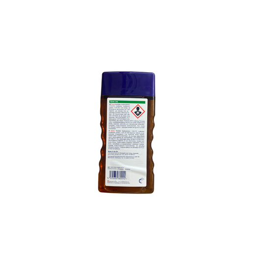 International Teak Oil 500 ml, baksida med säkerhetsinformation