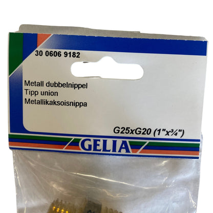 Dubbelnippel GELIA G25xG20 – närbild på etikett med artikelnummer 30 0606 9182