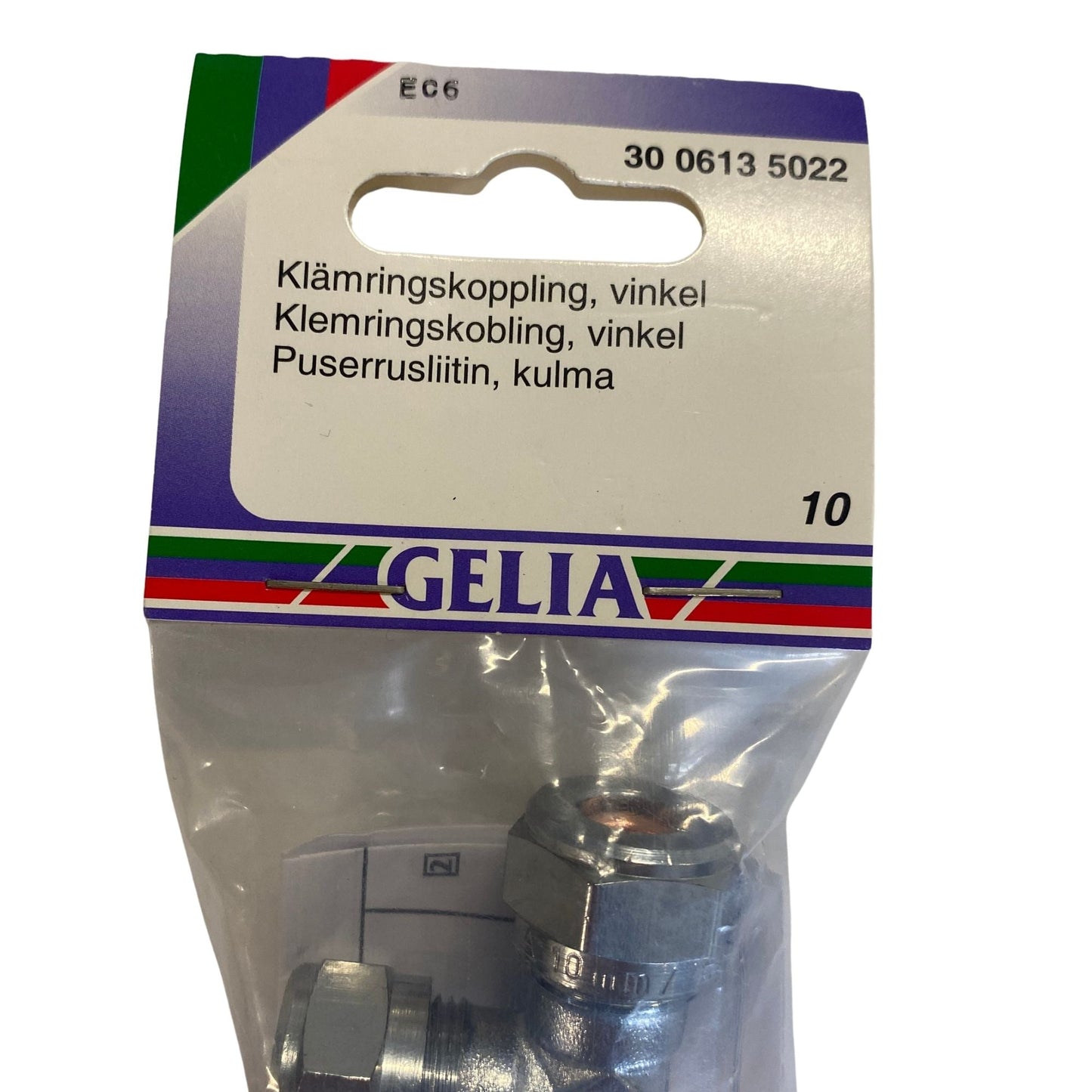 GELIA klämringskoppling vinkel 10 mm - närbild på förpackning