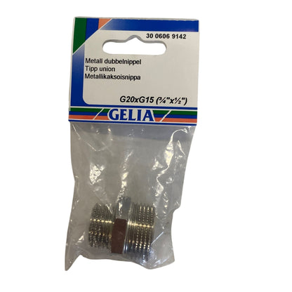 GELIA dubbelnippel metall G20xG15 reducer, förpackning