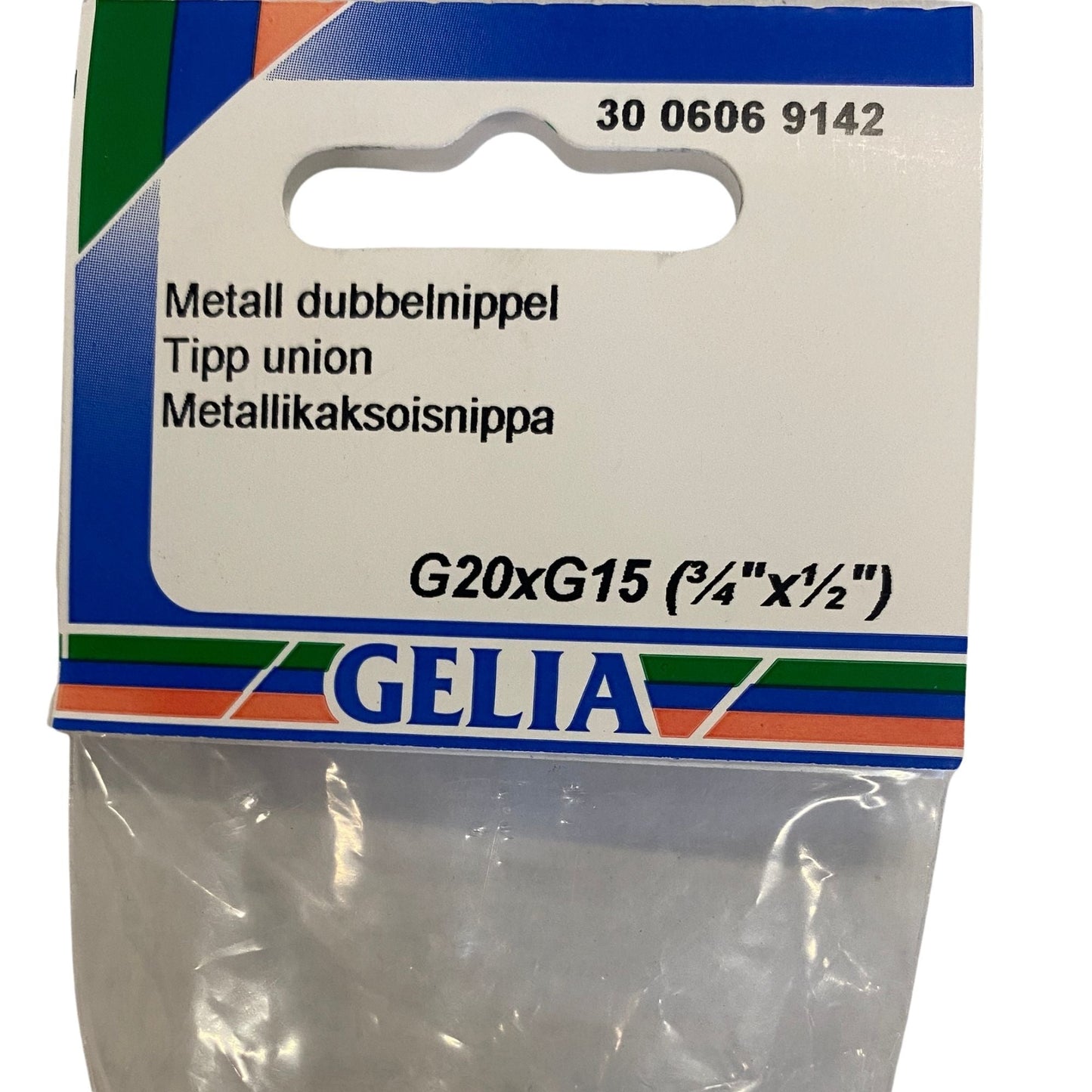 GELIA dubbelnippel G20xG15 - närbild på förpackning