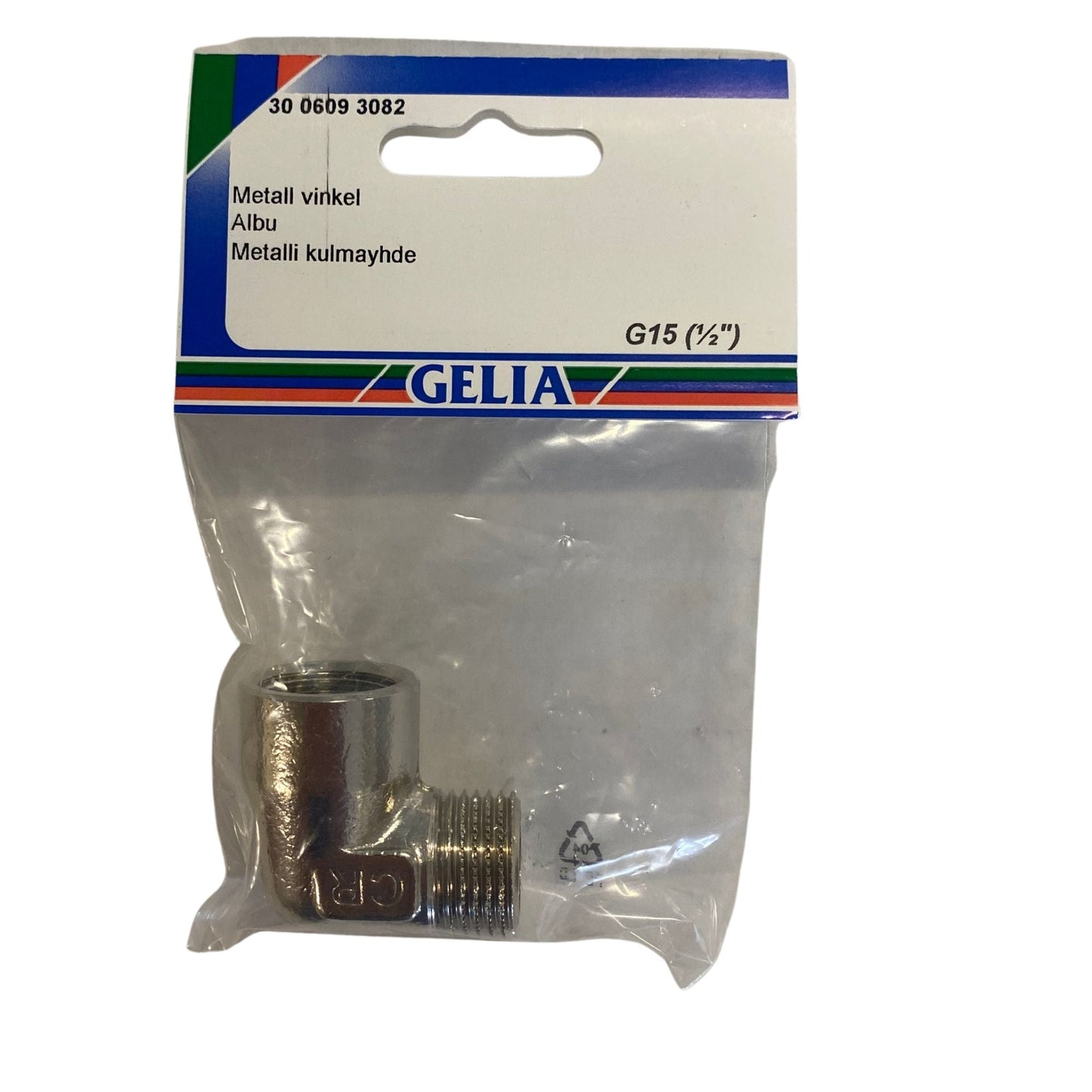 GELIA metallvinkel förkromad G15 1/2", förpackning