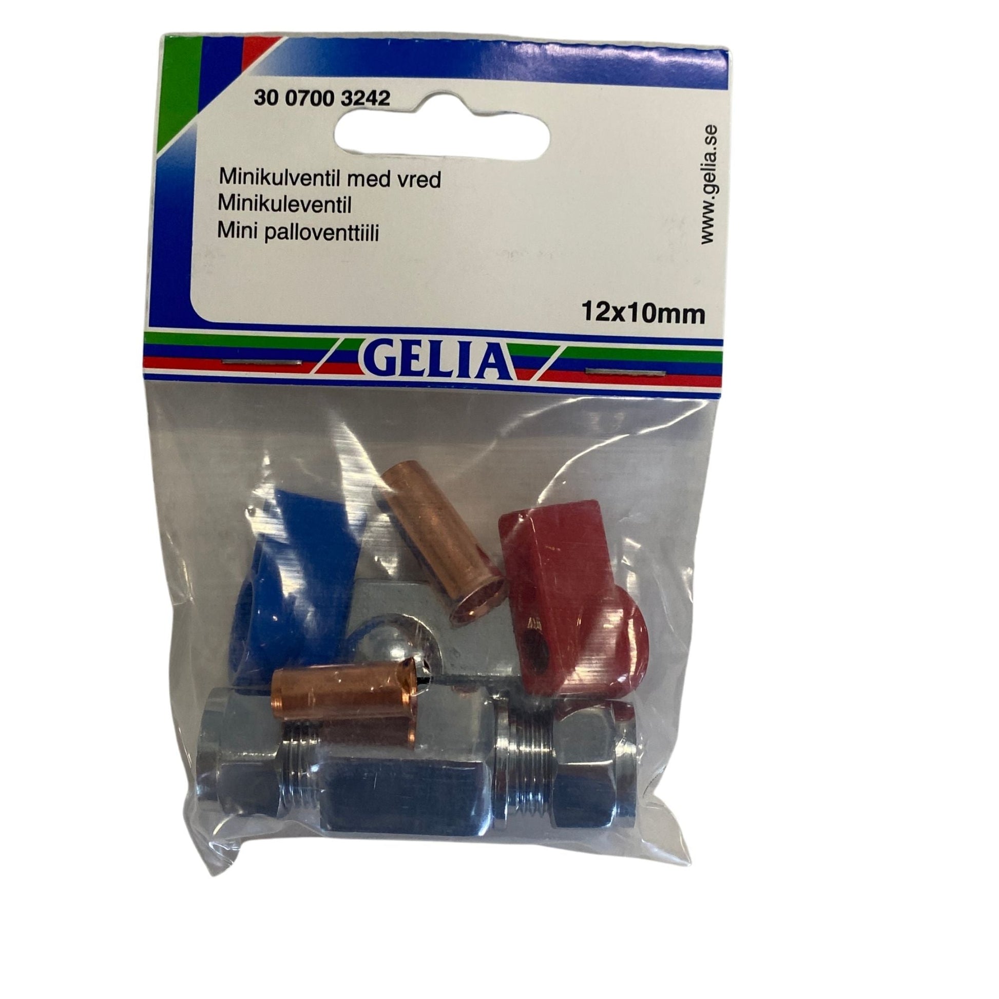 GELIA minikulventil med vred klämring 12x10mm, förpackning