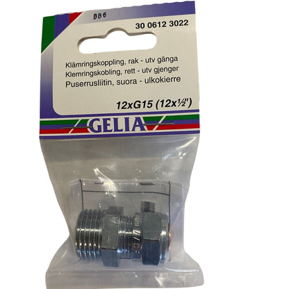 GELIA klämringskoppling rak 12xG15 med utvändig gänga, förpackning