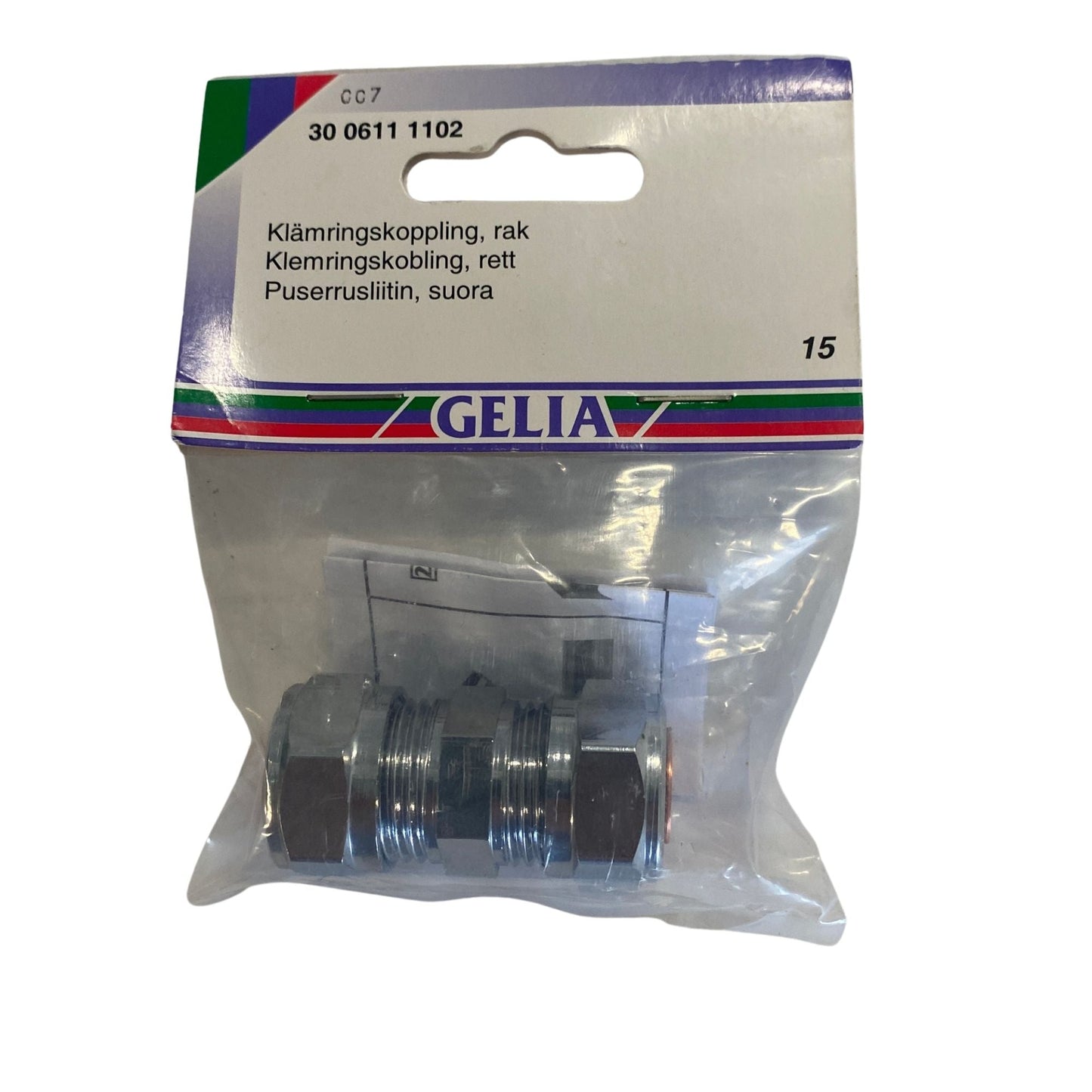 GELIA klämringskoppling rak 15 mm, förpackning