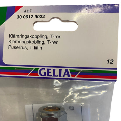 GELIA klämringskoppling T-rör 12 mm - närbild på förpackning