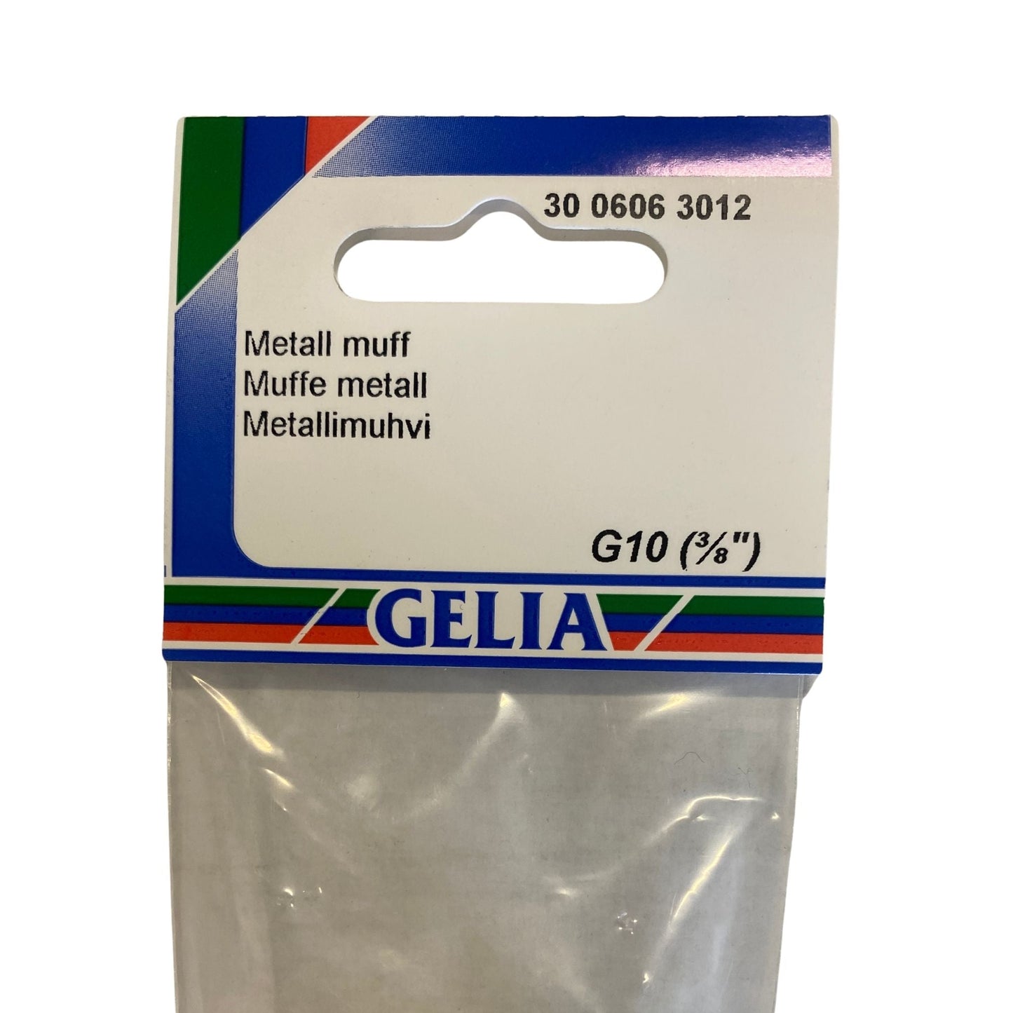 GELIA metallmuff G10 3/8" - närbild på förpackning