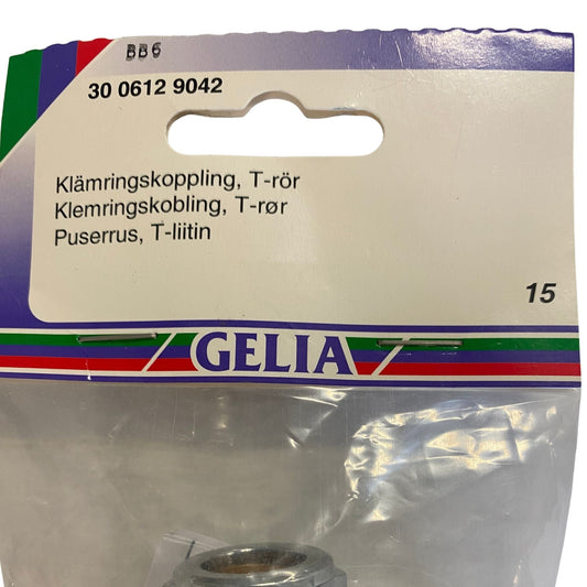 GELIA klämringskoppling T-rör 15 mm - närbild på förpackning