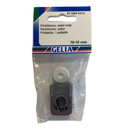 GELIA rörklämma enkel snap 10-16mm kromfärgad plast, förpackning