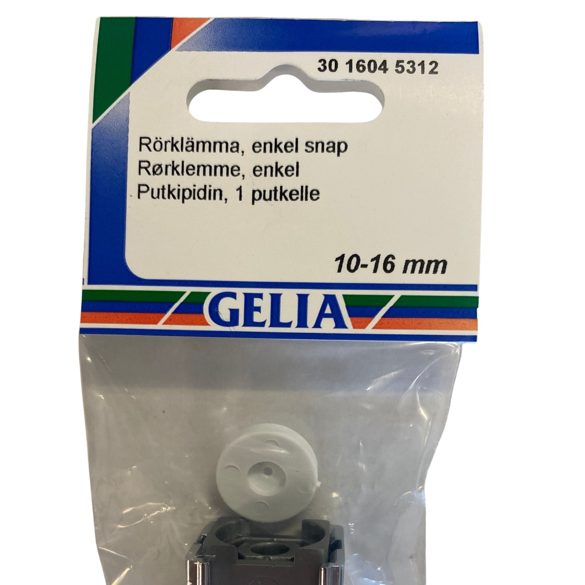 GELIA rörklämma enkel 10-16mm - närbild på förpackning