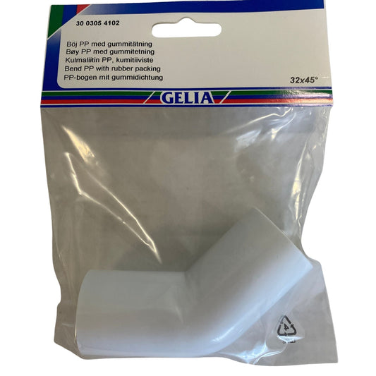 GELIA böj PP med gummitätning 32x45 grader i förpackning