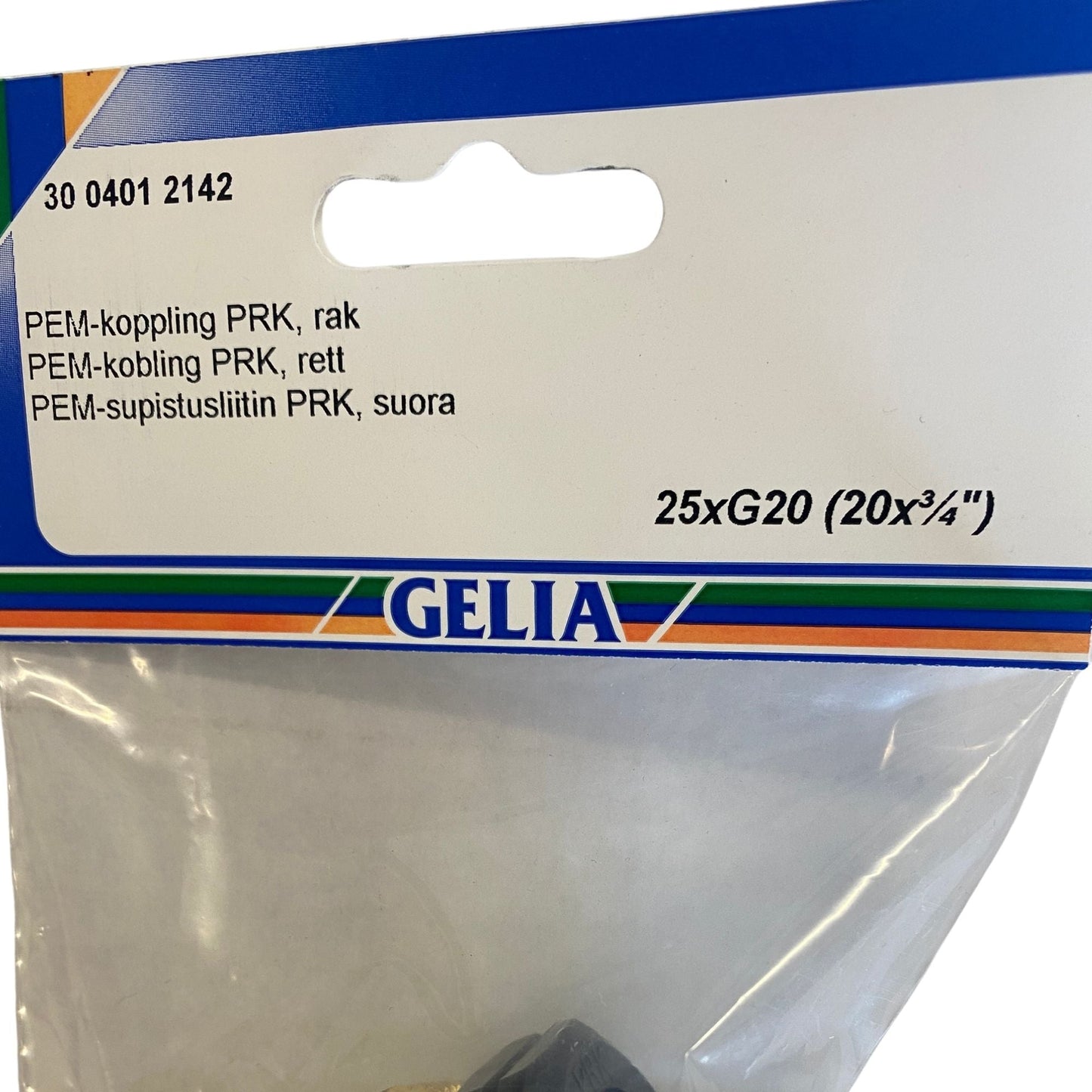 PEM-koppling PRK rak GELIA 25xG20 närbild förpackning etikett
