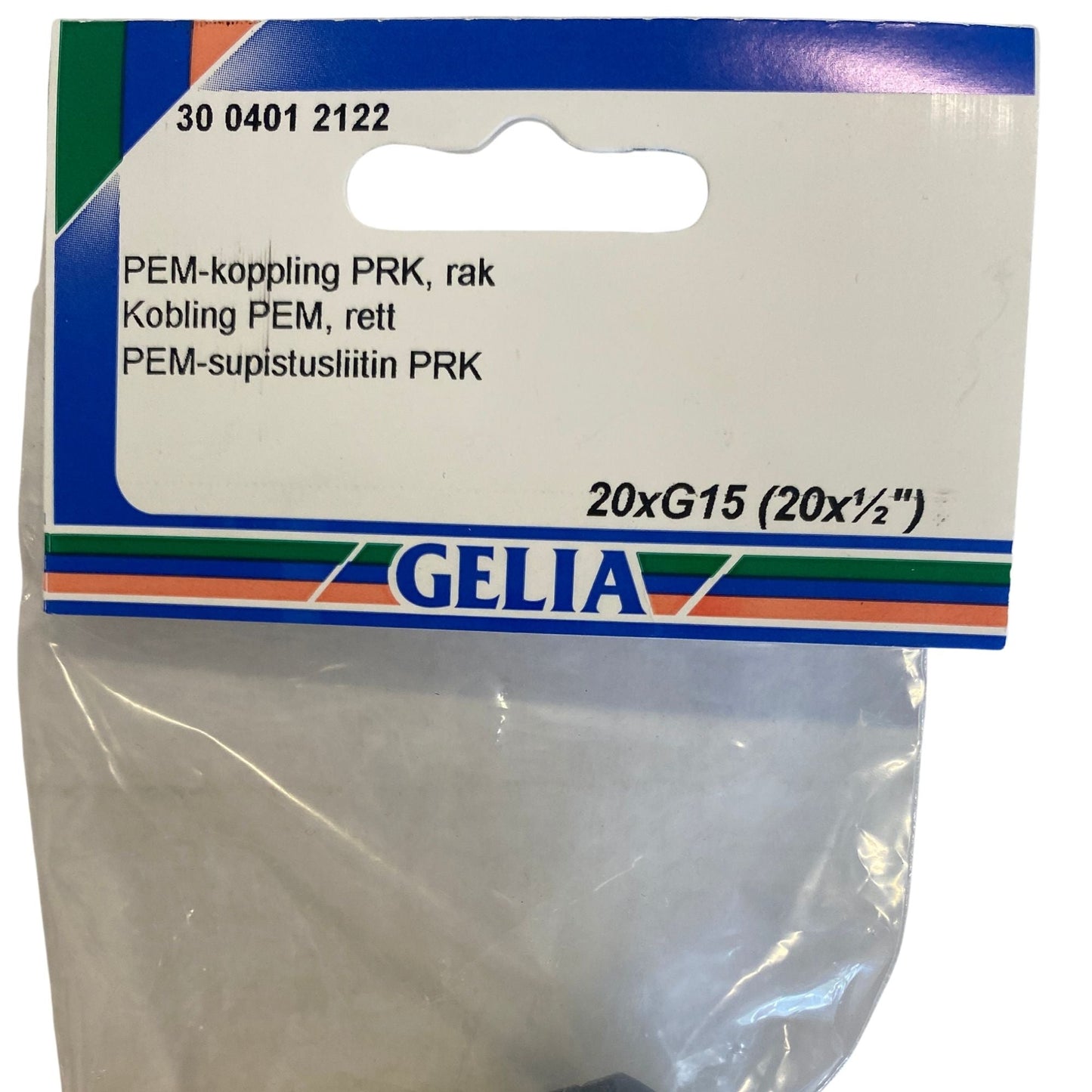 PEM-koppling PRK rak GELIA 20xG15 närbild förpackning etikett