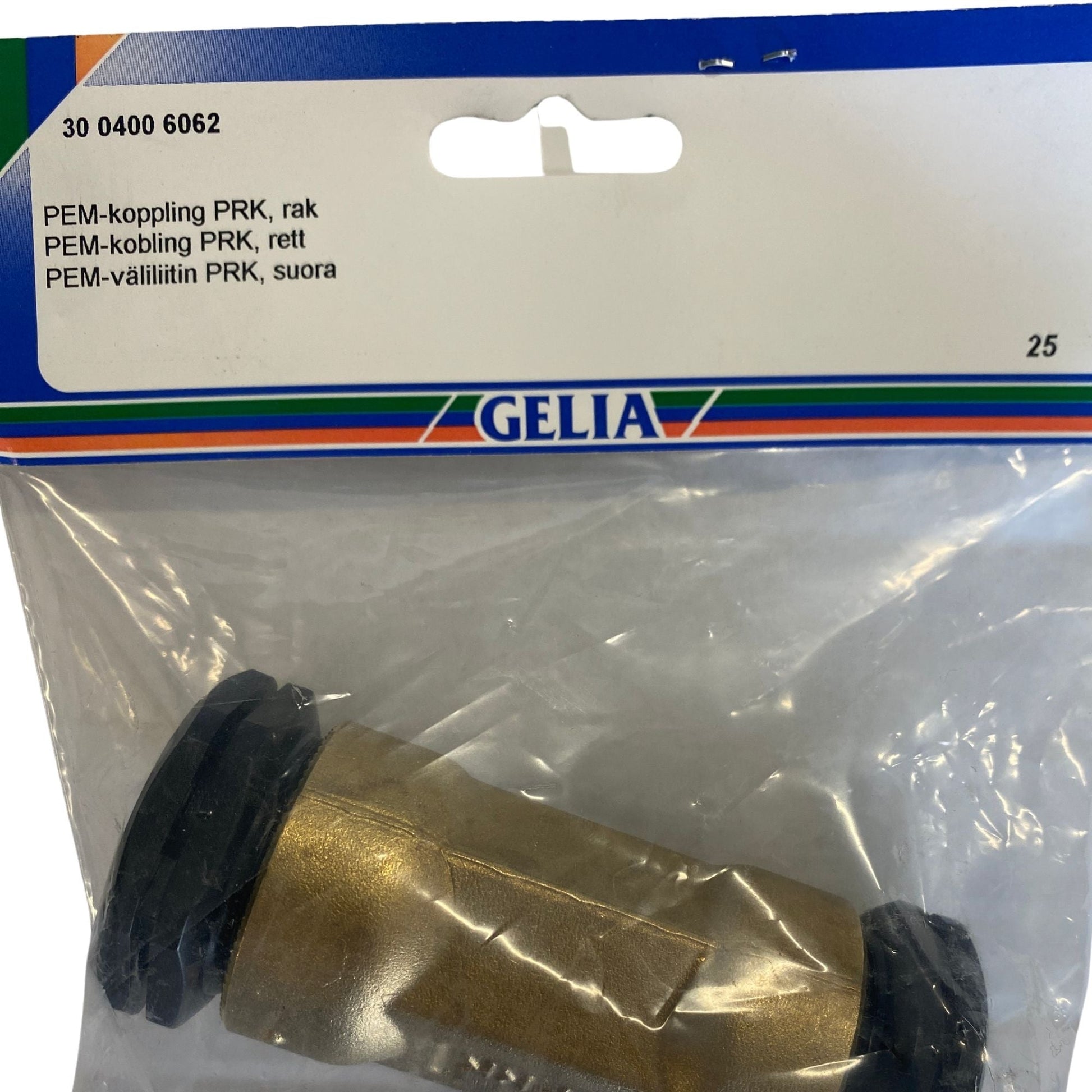 PEM-koppling PRK rak GELIA 25mm närbild förpackning etikett