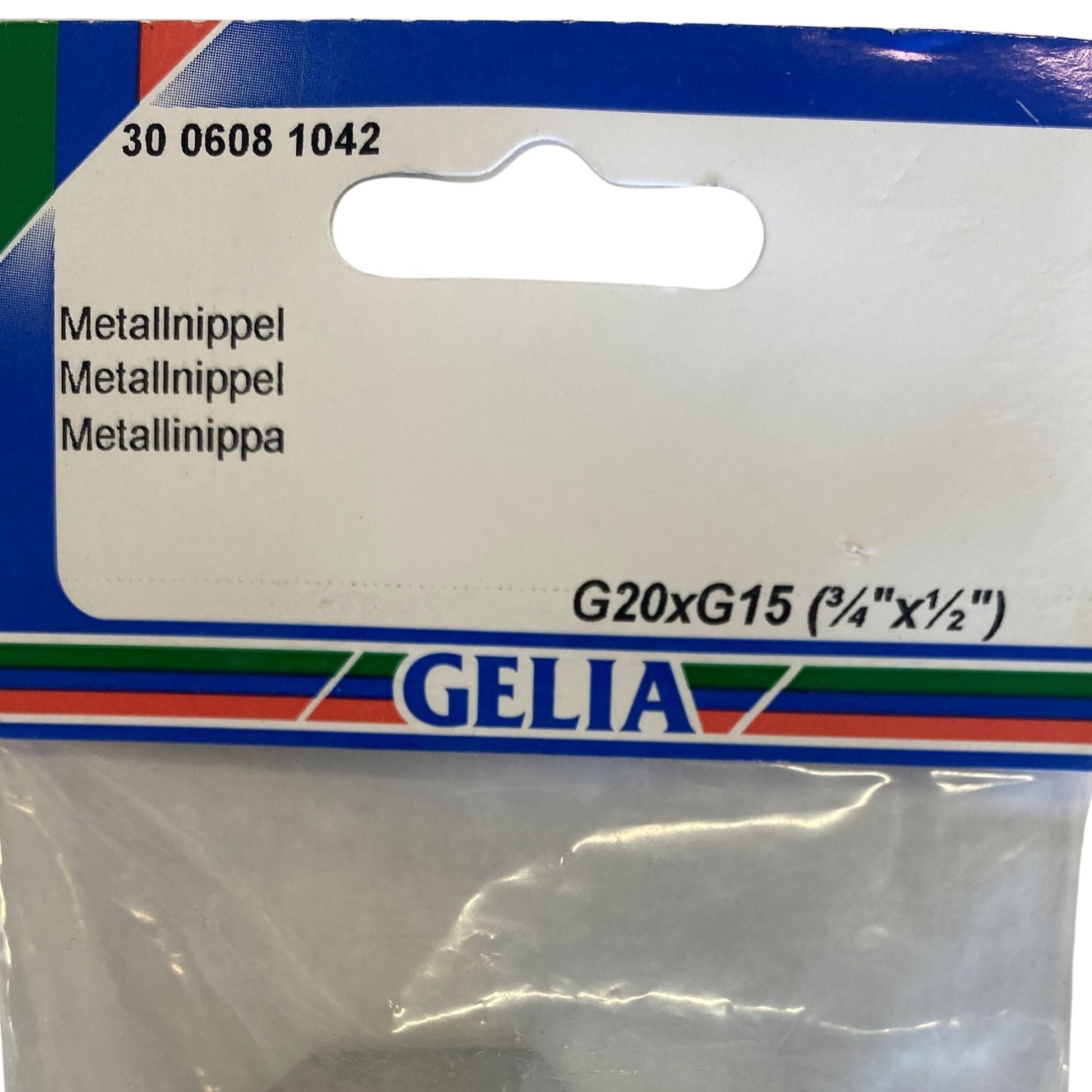 Nippel metall GELIA G20xG15 närbild förpackning etikett