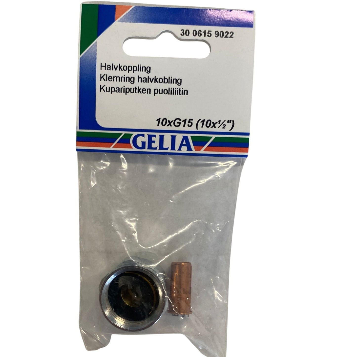 Halvkoppling GELIA 10xG15 klämringskoppling förpackning