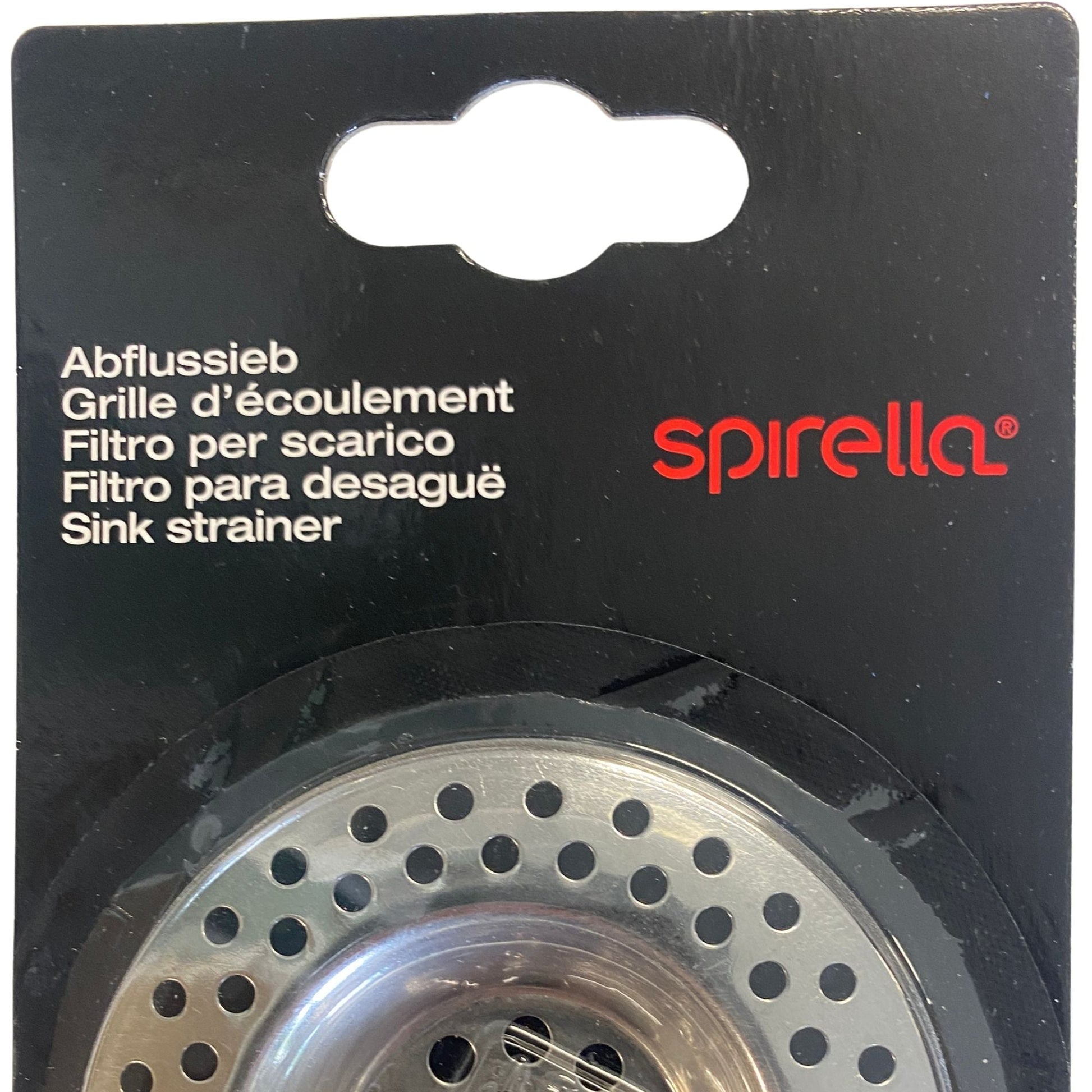 Avloppssil SPIRELLA rostfritt stål 7cm närbild förpackning