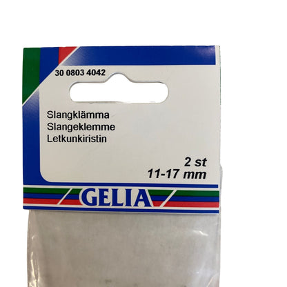 Slangklämma GELIA 11-17mm - etikettsida med storleks- och antalangivelse