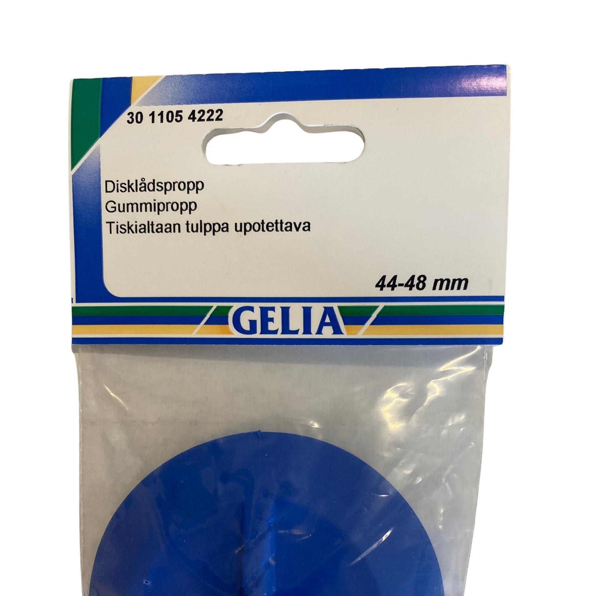 Disklådspropp GELIA gummipropp 44-48mm närbild förpackning etikett