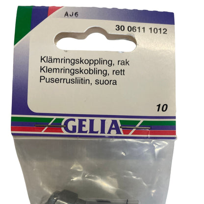 Klämringskoppling rak GELIA 10mm närbild förpackning etikett