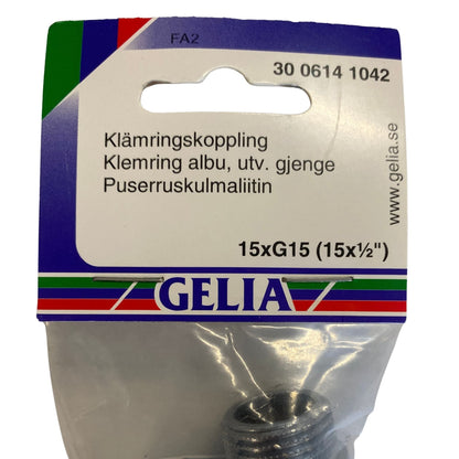 Klämringskoppling vinkel GELIA 15xG15 närbild förpackning etikett