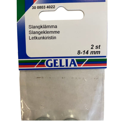 Slangklämma GELIA 8-14mm - etikettsida med storleks- och antalangivelse