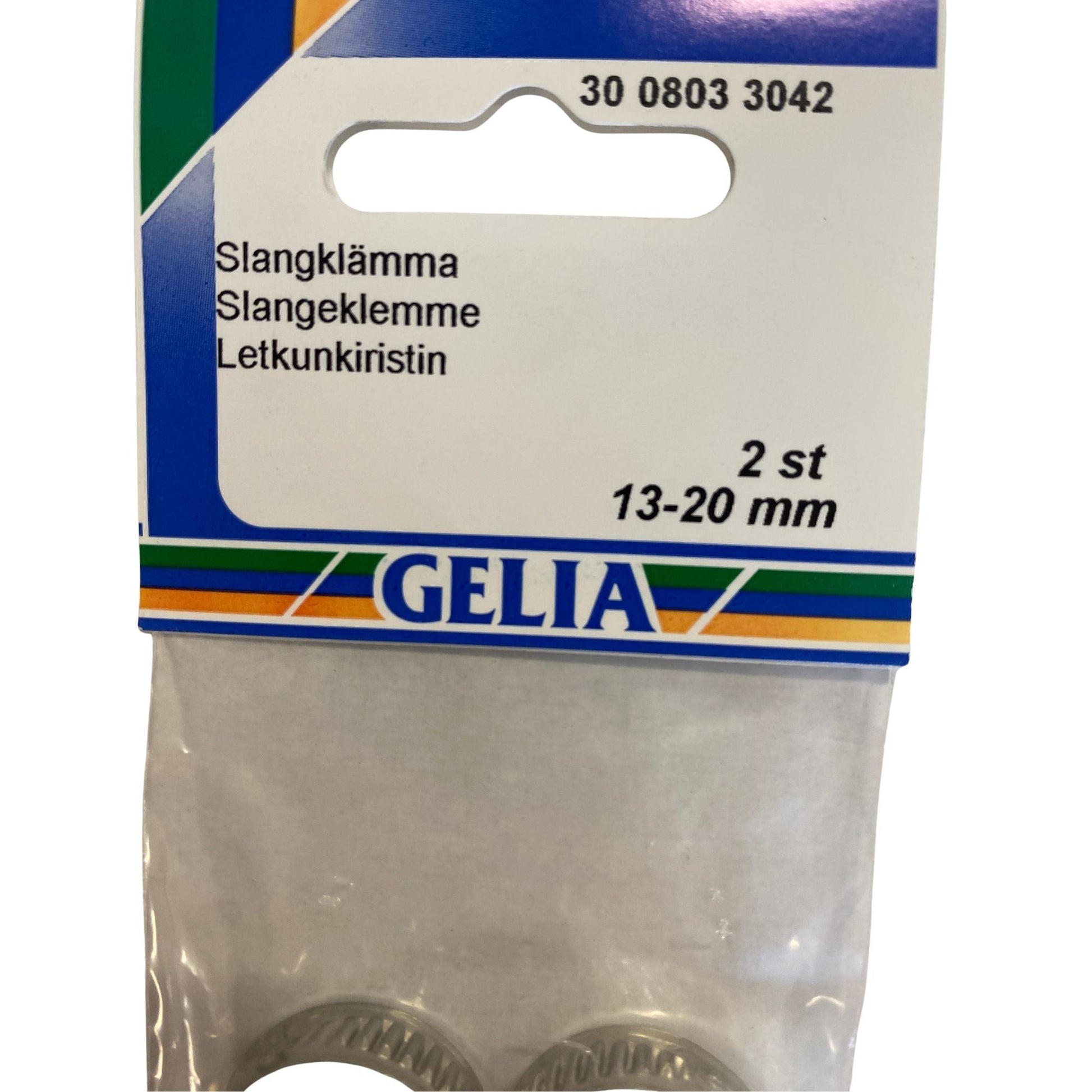 Slangklämma GELIA 13-20mm - etikettsida med storleks- och antalangivelse
