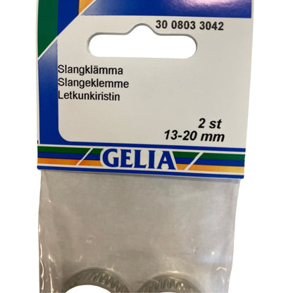 Slangklämma GELIA 13-20mm - etikettsida med storleks- och antalangivelse