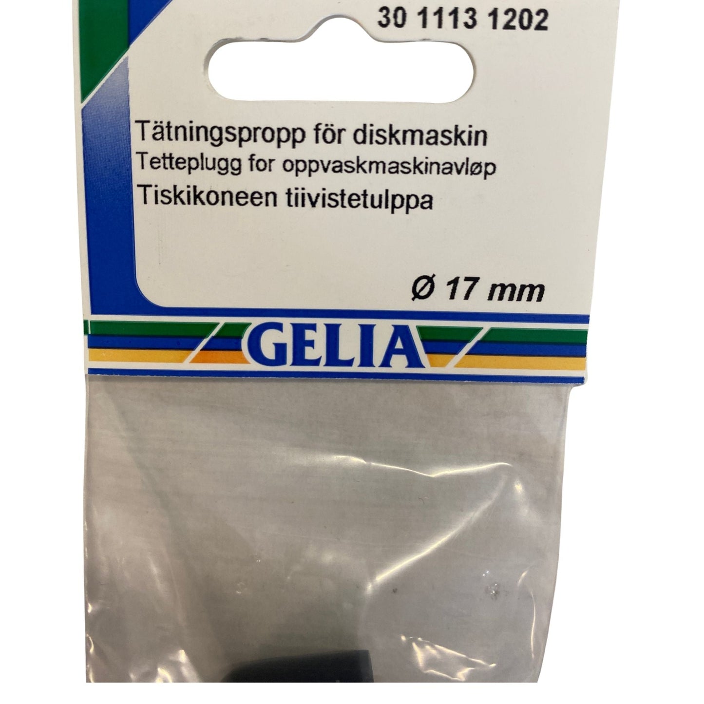 Tätningspropp diskmaskin GELIA Ø17mm - etikettsida med dimensionsangivelse
