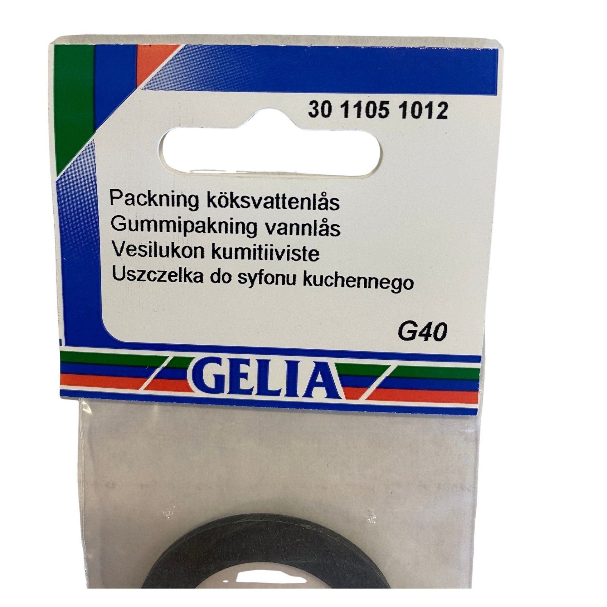 Packning köksvattenlås GELIA G40 - etikettsida med dimensionsangivelse