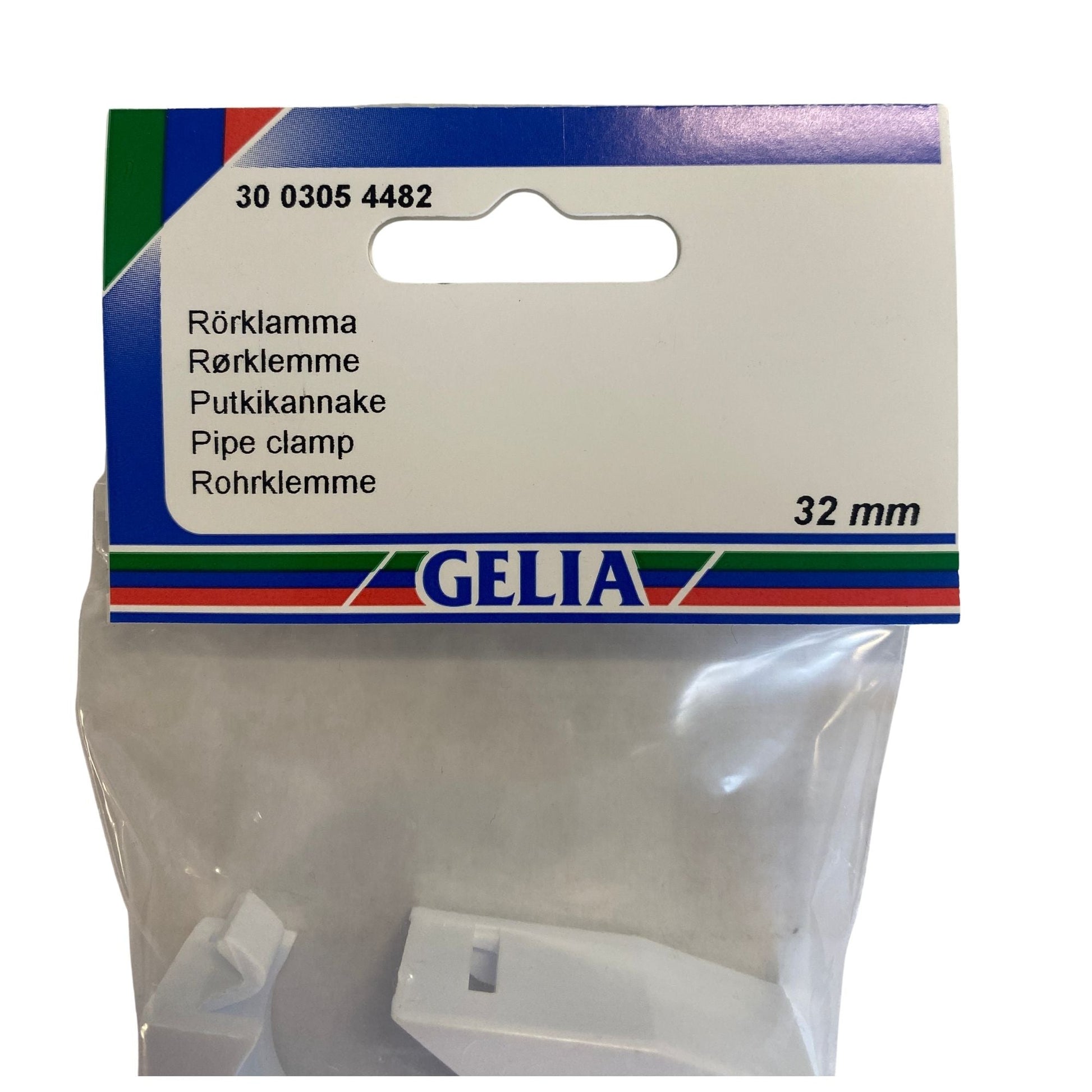 Rörklämma GELIA 32mm låsbar - etikettsida med dimensionsangivelse