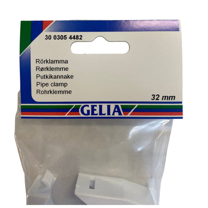 Rörklämma GELIA 32mm låsbar - etikettsida med dimensionsangivelse