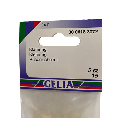 Klämring GELIA 15 mm – närbild på etikett med artikelnummer 30 0618 3072
