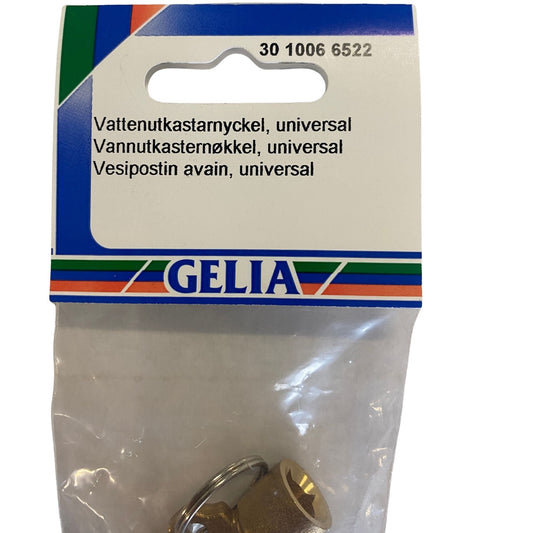 Vattenutkastarnyckel universal GELIA - etikettsida med nyckel synlig