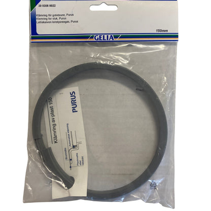 Klämring för golvbrunn 150mm automatisk plast Purus från GELIA - förpackning framsida med ring synlig