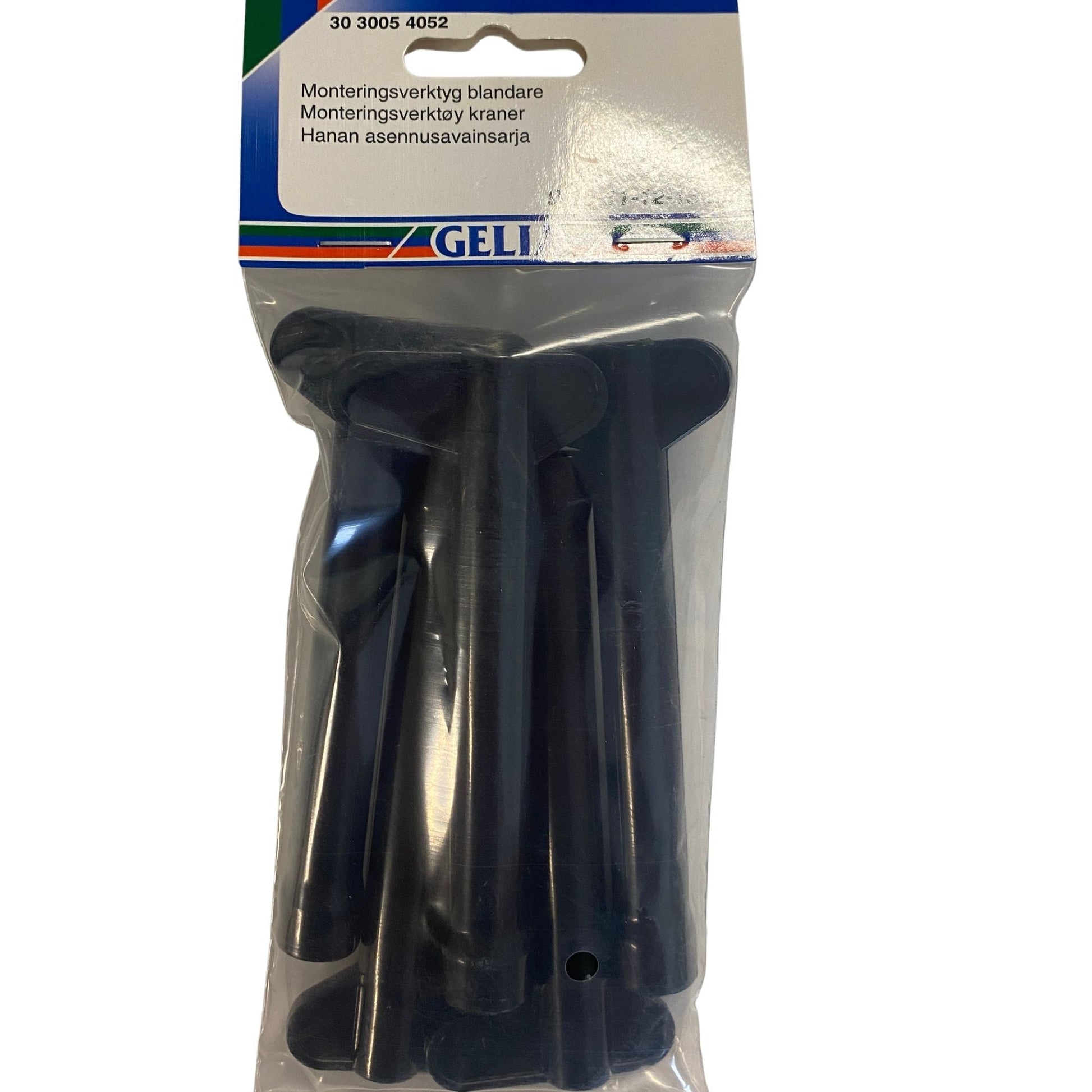 Monteringsverktyg för blandare 9-13mm 5-pack svart plast från GELIA - förpackning framsida med verktyg synliga