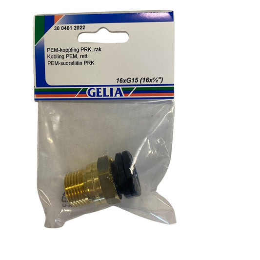GELIA PEM-koppling rak 16xG15 i mässing, förpackning