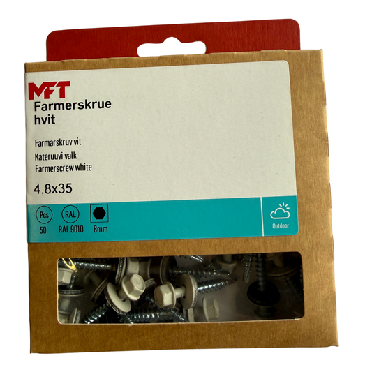 MFT Farmarskruv vit 4,8x35 mm förpackning med 50 st skruvar