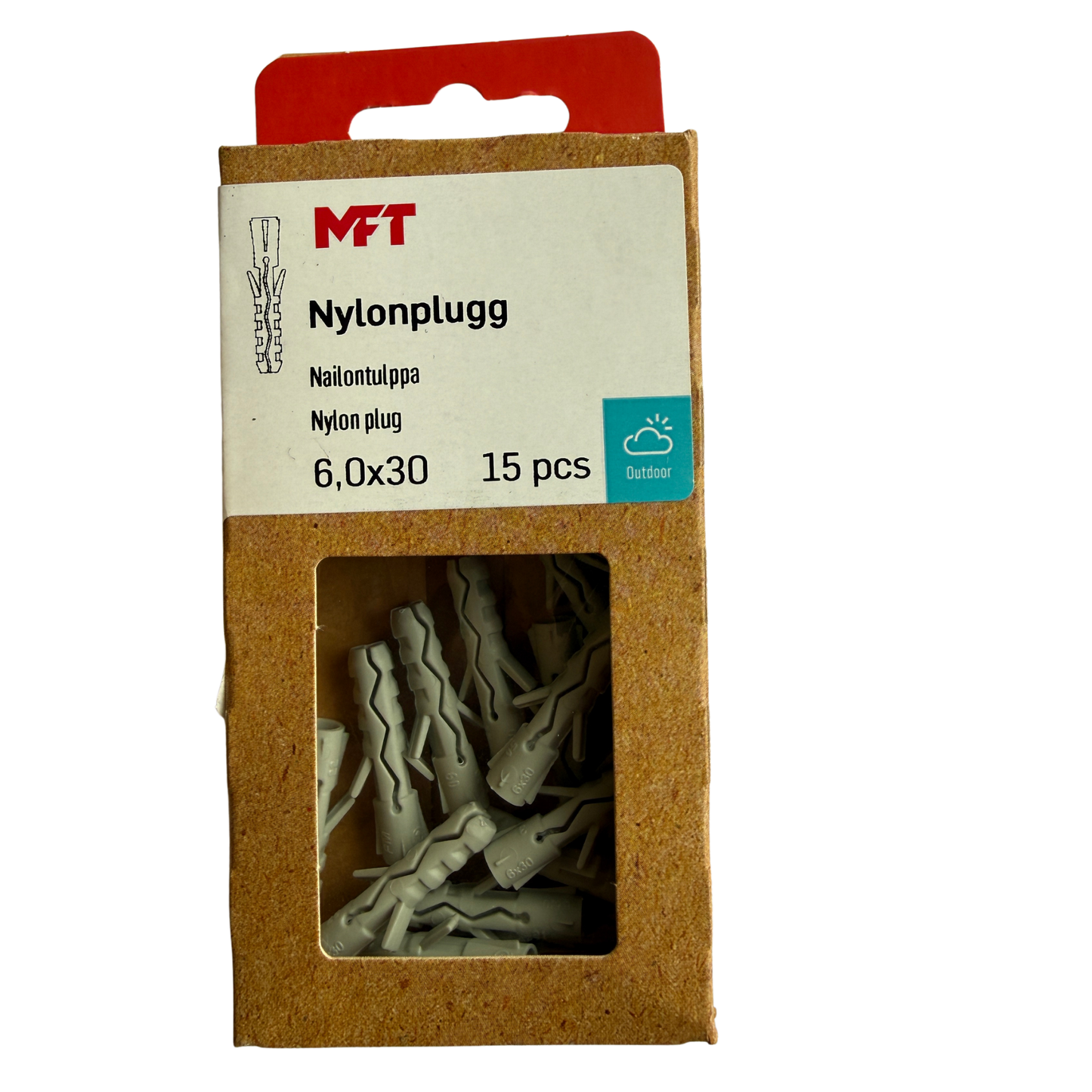 MFT Nylonplugg 6,0x30 mm förpackning med 15 st pluggar