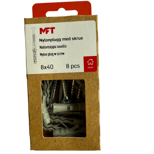 MFT Nylonplugg med skruv 8x40 mm förpackning med 8 st pluggar