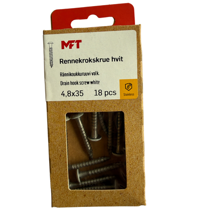 MFT Rännkrokskruv vit 4,8x35 mm förpackning med 18 st skruvar