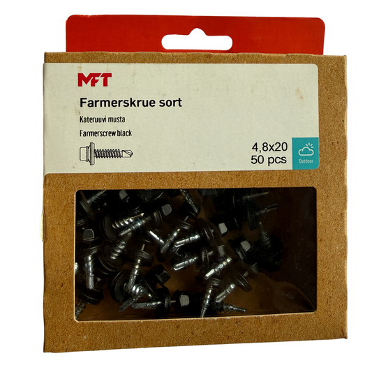 MFT Farmarskruv svart 4,8x20 mm förpackning med 50 st skruvar